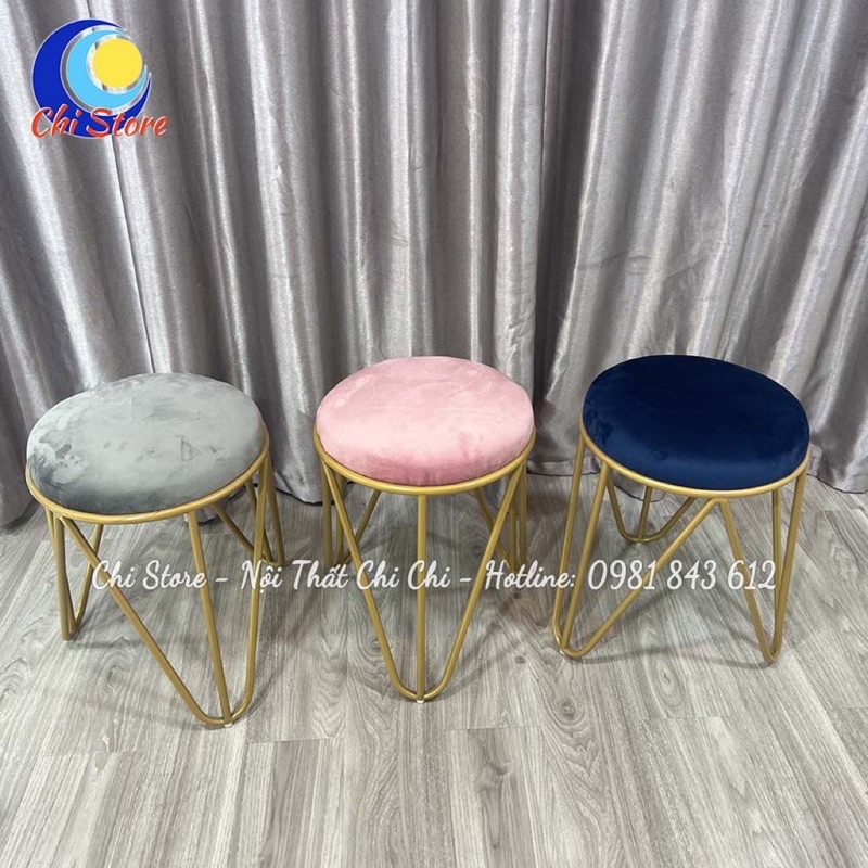 Ghế Đôn Ngồi Bàn Trang Điểm Chân Sắt Sơn Tĩnh Điện, Đôn Tròn Sofa Tròn Ngồi Phòng Khách Bọc Nỉ