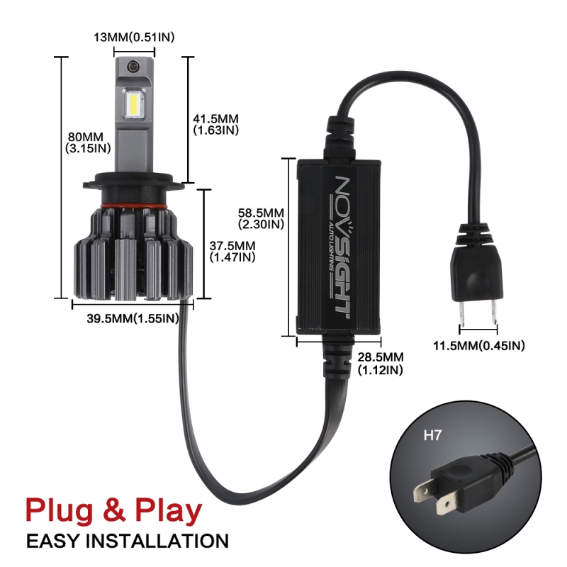 Đèn Pha NovSight F03 H7 80W 15000LM 6000K Chống Thấm Nước IP68 Dành Cho Xe Hơi