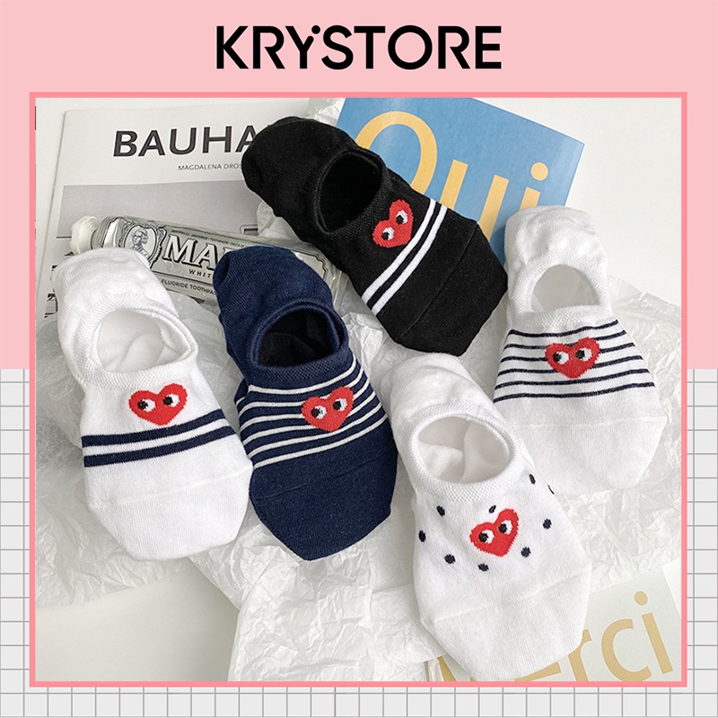 Tất vớ nữ lười nửa bàn chân hình trái tim đỏ cute Krystore TL09