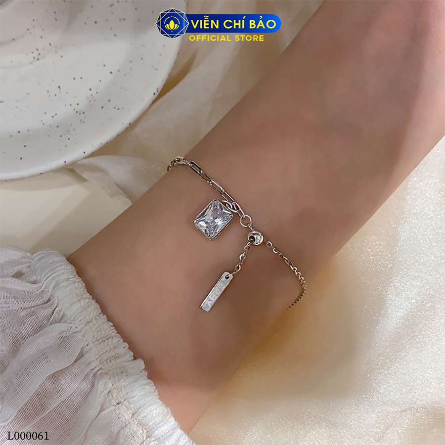 Lắc tay bạc nữ xích đá vuông trắng chất liệu bạc 925 thời trang phụ kiện trang sức Viễn Chí Bảo L000061