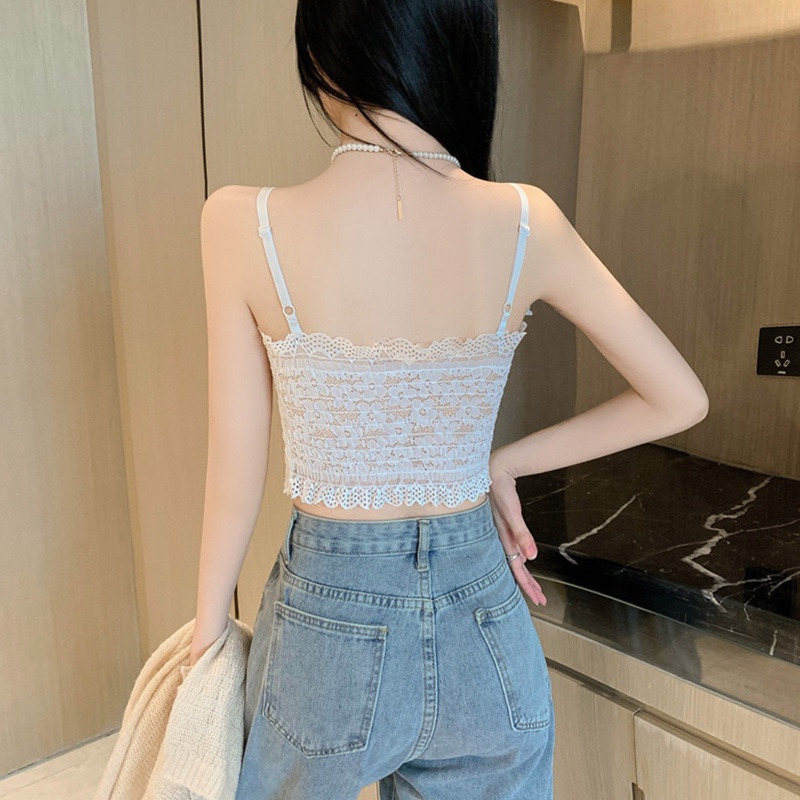 Áo Croptop Sát Nách Phối Ren Hoa Ngọt Ngào Thời Trang Mùa Hè Cho Nữ