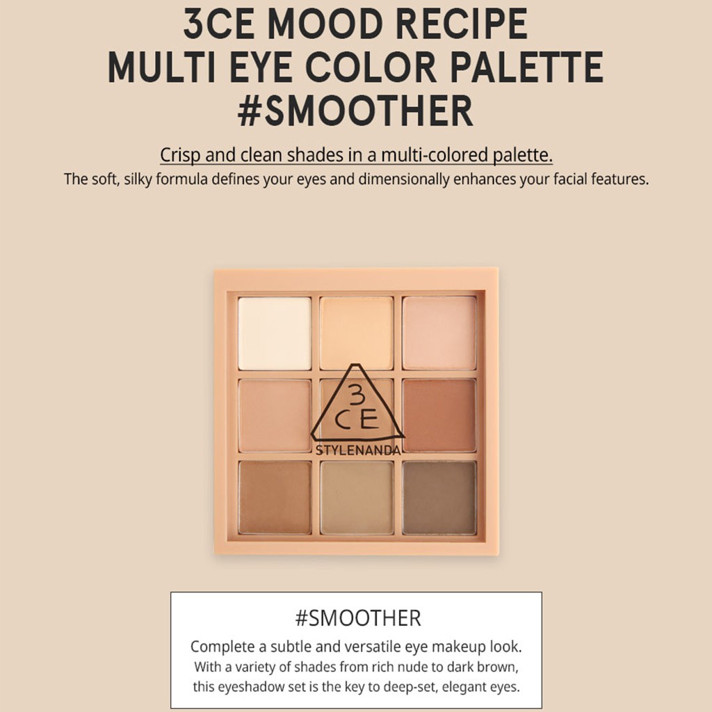 Bảng phấn mắt 3CE MOOD RECIPE nhiều màu tông SMOOTHER 8.1g