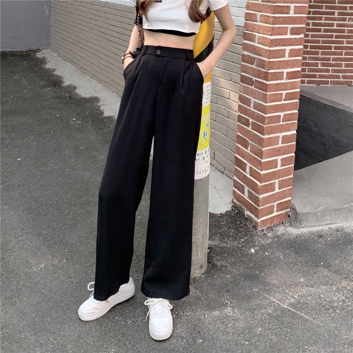 Quần Tây Ống Rộng Lưng Cao Thời Trang Cho Nữ