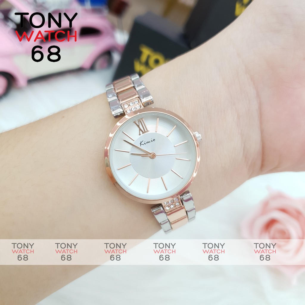 Đồng hồ nữ đeo tay chính hãng Kimio dây kim loại mặt tròn màu bạc chống nước Tony Watch 68