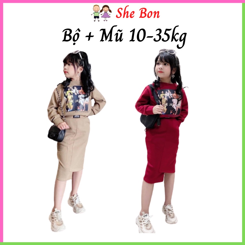 Sét Váy Đầm Bé Gái Nỉ Tăm Thu Đông Dài Tay BG2313– She Bon