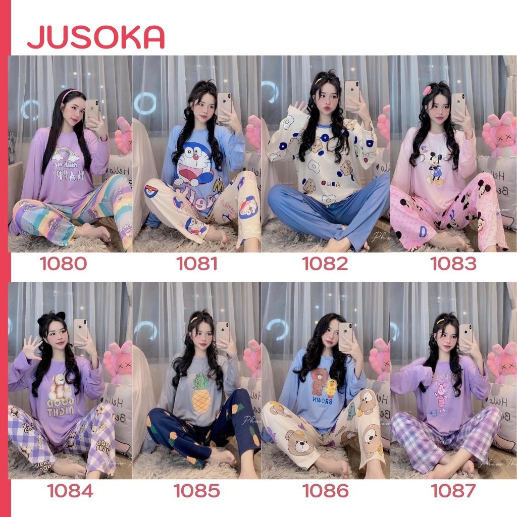 Đồ bộ nữ mặc nhà ngủ tay dài quần dài thun mỏng thu đông nhiều họa tiết cute dễ thương JUSOKA