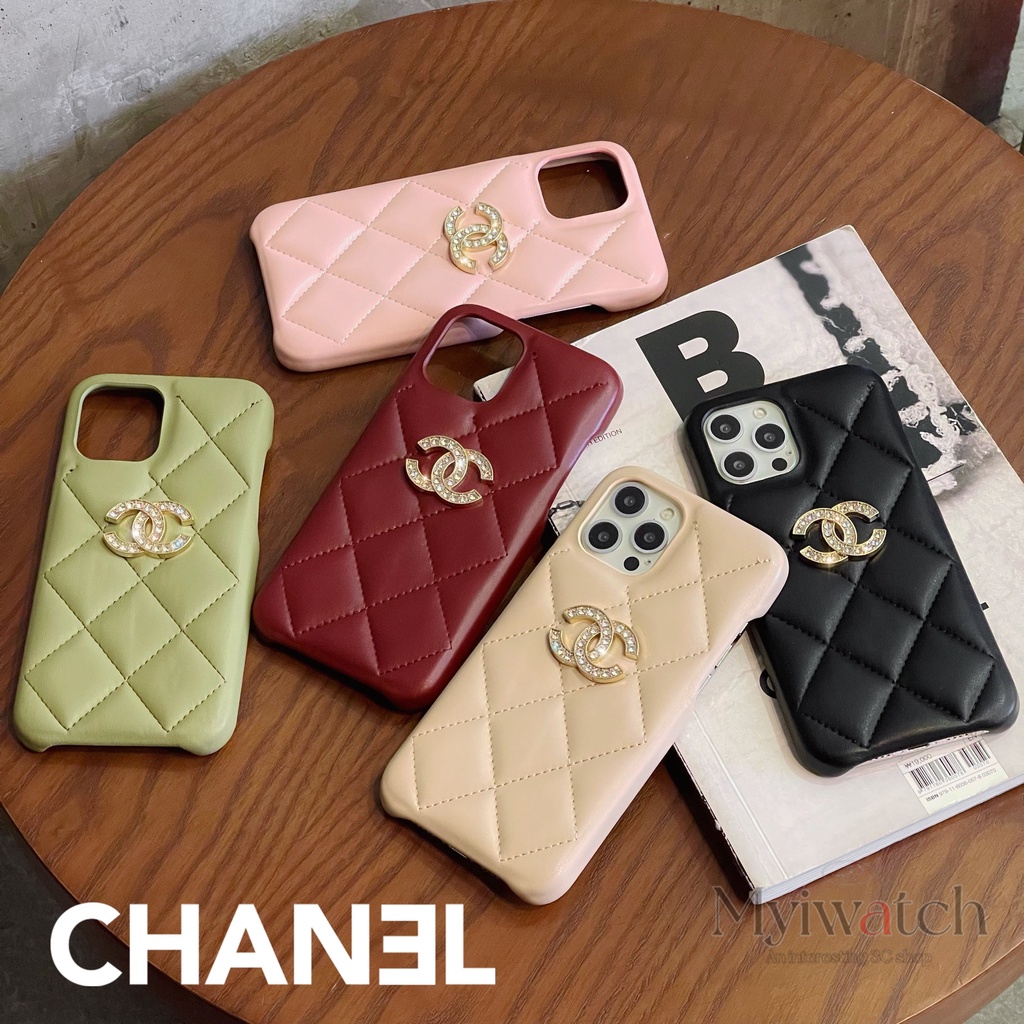 Ốp Điện Thoại Da In logo Kim Loại Đính Đá Họa Tiết logo Thời Trang Cho iphone 13 Pro Max 12 11 Pro Max XR XSMAX