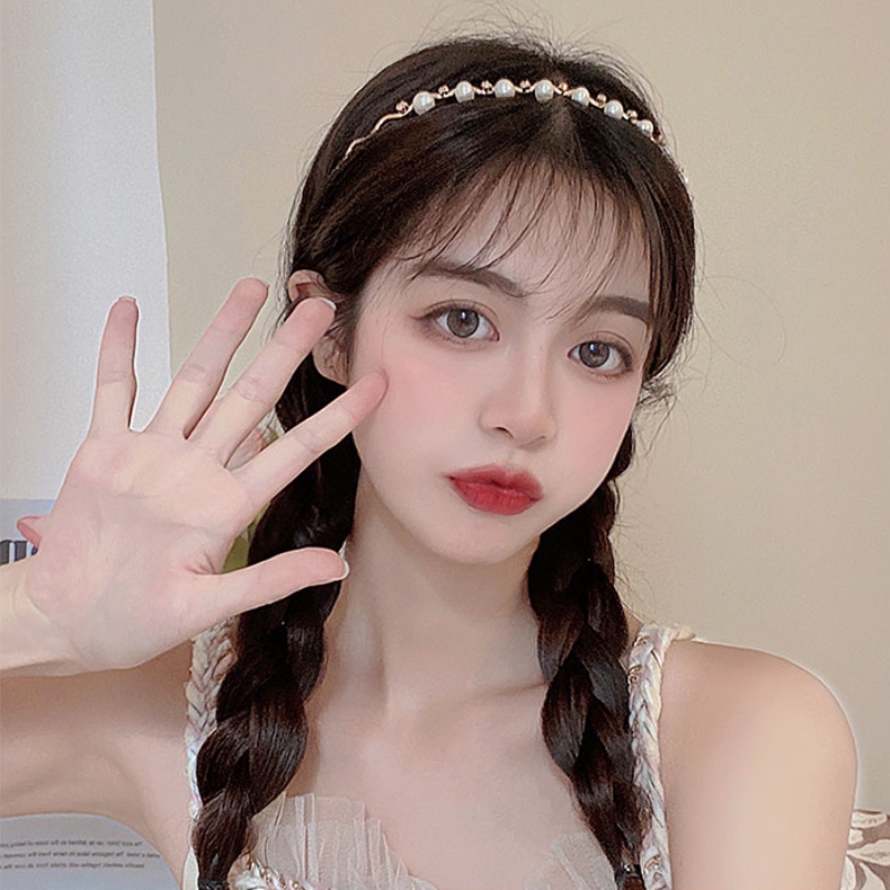 Băng đô cài tóc đính ngọc trai đơn giản phong cách Hàn Quốc mới