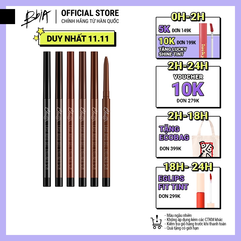 [Mã FMCGMALL -8% đơn 250K] Chì kẻ mắt Bbia Last Auto Gel Eyeliner Slim (5 màu) 0.1g - Bbia Official Store