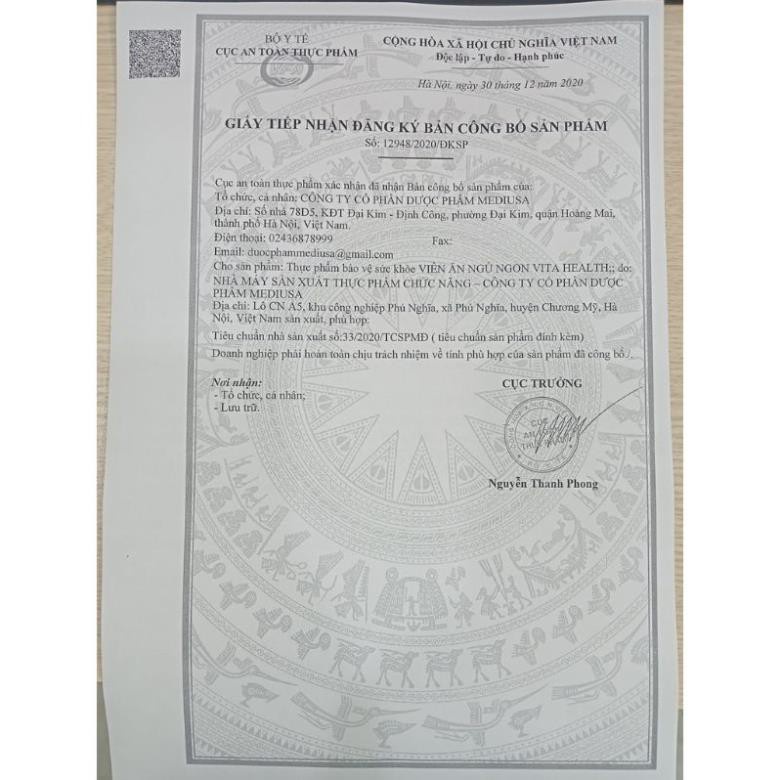 Viên ăn ngủ ngon VITA HEALTH bồi bổ cơ thể, dưỡng tâm an thần - Hộp 60 viên