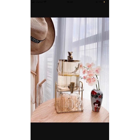 Bình Nước Thuỷ Tinh Borosilicate Hình Gấu Kèm Giá Đỡ Mạ Vàng