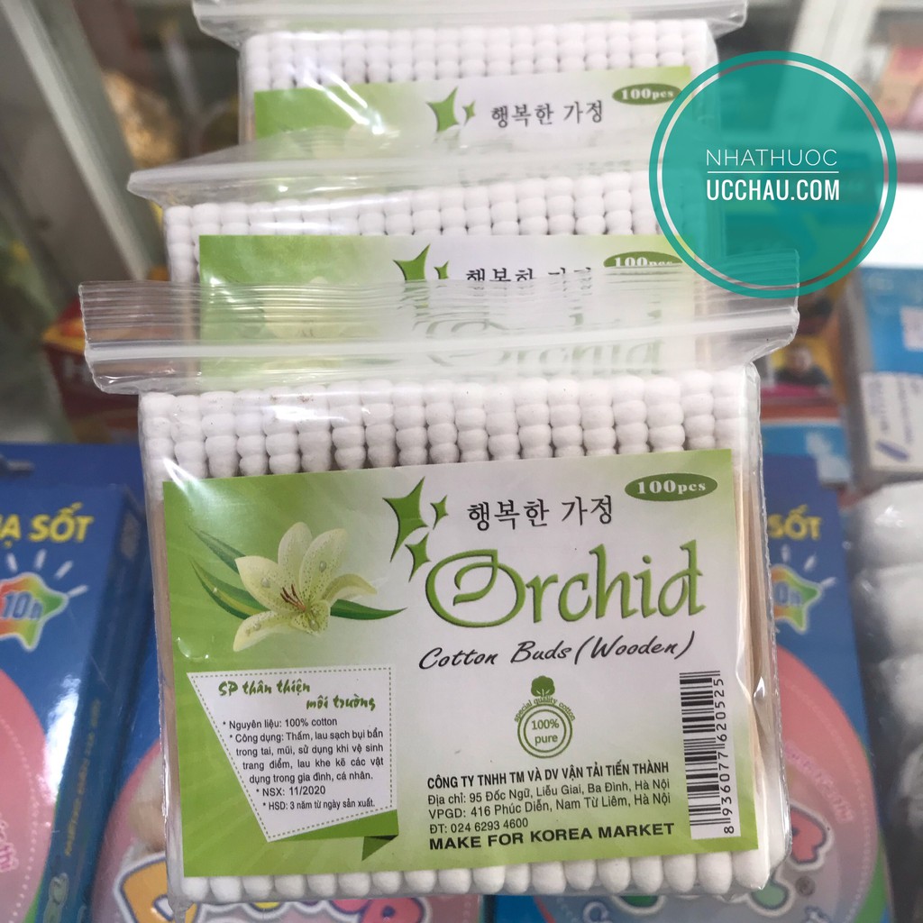 Tăm bông thân gỗ cao cấp bịch 100 cây, Tăm bông nguyên liệu 100% cotton