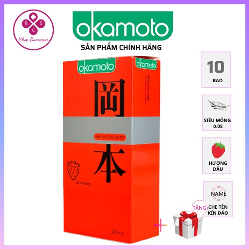 [CHÍNH HÃNG] 💖 Hộp 10 Bao Cao Su OKAMOTO STRAWBERRY hương dâu siêu mỏng nhiều gel bôi trơn