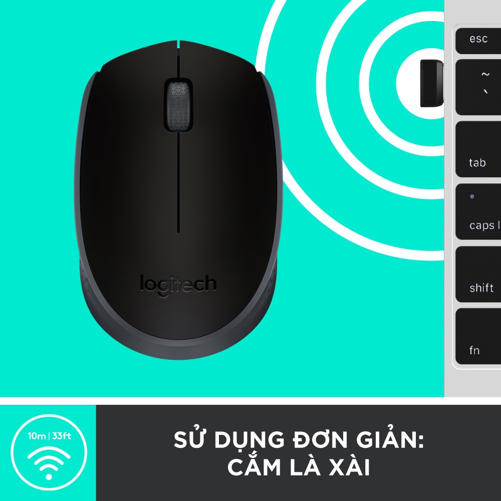 Chuột không dây Logitech B170 - USB, nhỏ gọn, thuận cả 2 tay, phù hợp PC/Laptop