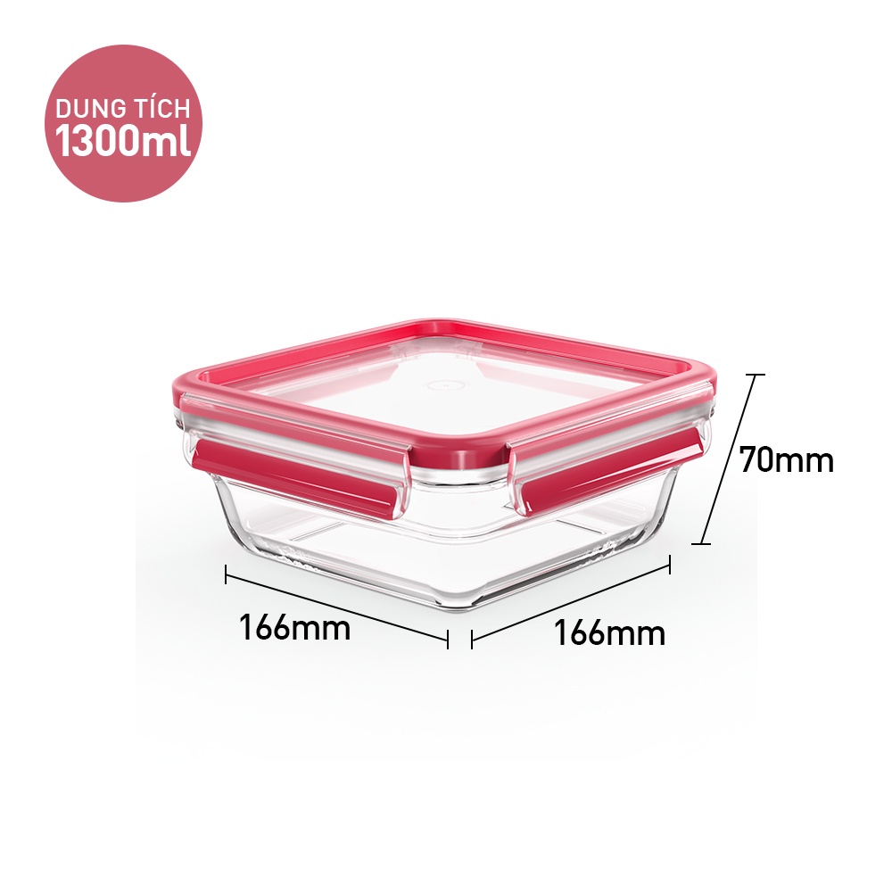 [LIFEMC11BPC -8% đơn 350K] Hộp thủy tinh vuông Tefal Masterseal N1041412 - 800ml - đỏ