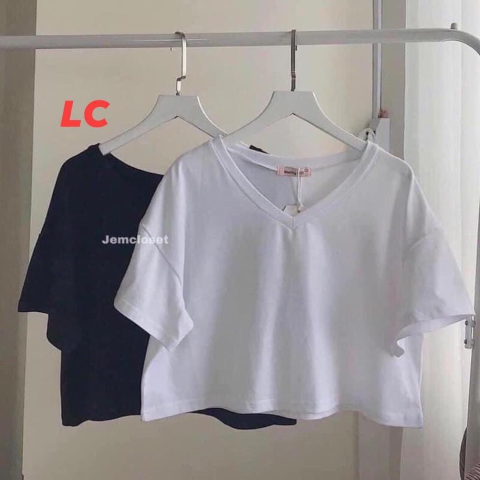 Croptop Cổ Tim Cộc Tay Basic Nữ ♥ Áo thun trơn tay lỡ hở bụng cổ V 2 màu ĐEN | TRẮNG Ulzzang SIÊU HOT ♥ ⚠️