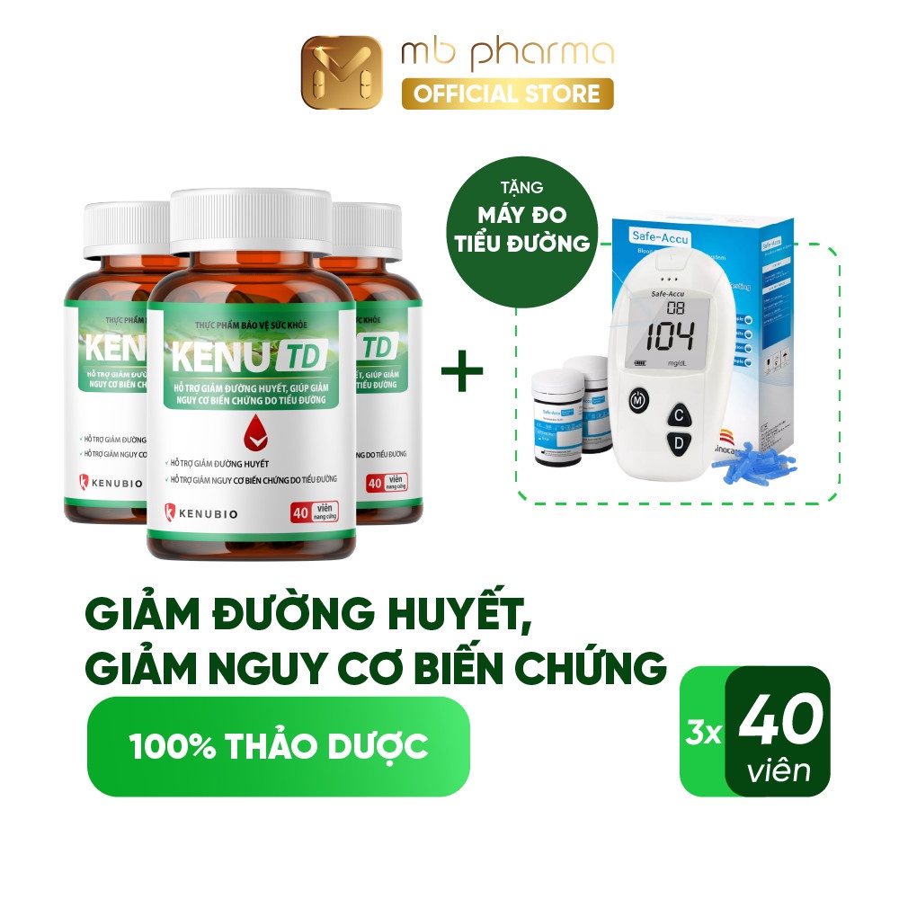 Bộ 3 Viên uống Tiểu Đường KENU TD Hỗ trợ ổn định đường huyết, giảm biến chứng (40 viên) + Máy đo tiểu đường