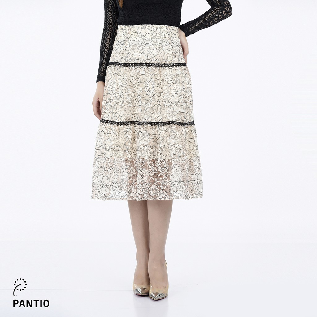 Chân váy dài chất liệu vải ren hoa dáng xòe FJD9808 - PANTIO