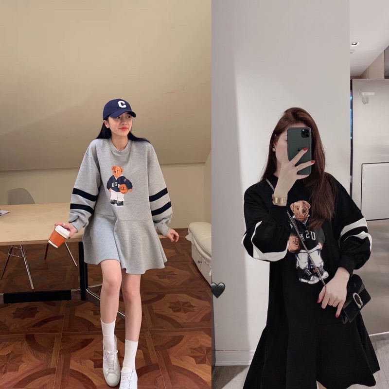 Váy Cotton nỉ Đuôi Cá Dài Tay Phom Suông Dáng Trẻ Trung Năng Động