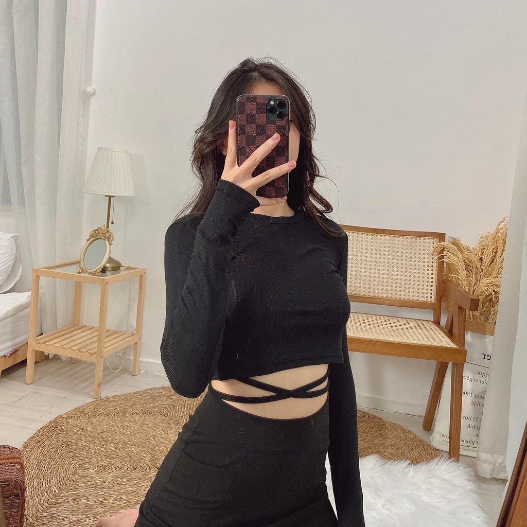 Áo Croptop Đan Eo Tay Dài - A50599