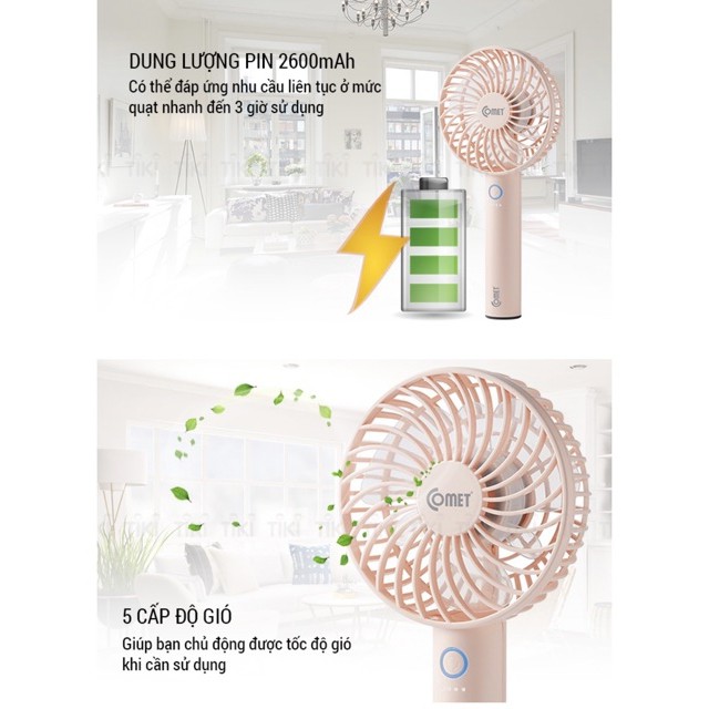 Quạt sạc cầm tay comet CRF1004 chính hãng