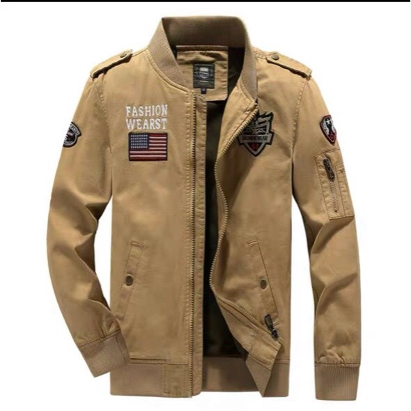 Aó Khoác Kaki Nam  Họa Tiết Hình Cá Cờ Mỹ Thêu Thời Trang Trẻ Sành Điệu UTS