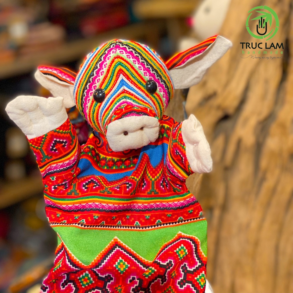 Đồ Chơi Cho Bé Con Rối Đeo Tay Đầu Thú Nhồi Bông Hình Con Lợn, Thỏ, Mèo Vải Thổ Cẩm Bông Gòn Cao Cấp – Trúc Lâm Handmade