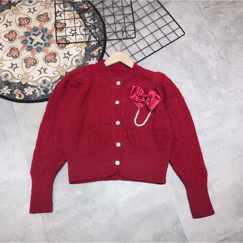 ÁO len sần cài nơ cúc ngọc 3 màu xinh xắn