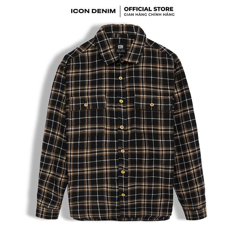 Áo Sơ Mi Nam ICON DENIM Flannel Có Túi Black & Blue Plaid