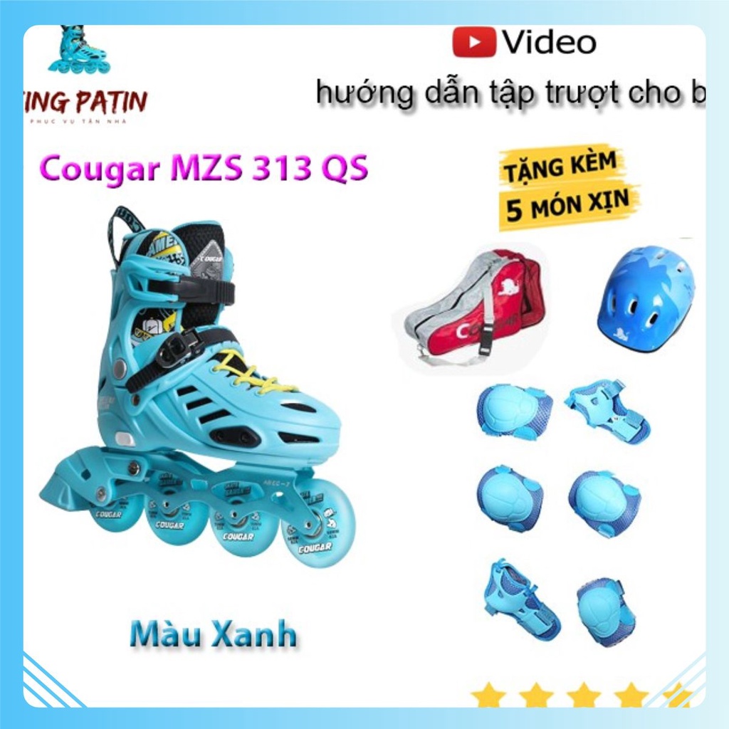 Giày Trượt Patin Trẻ Em Cao Cấp Cougar MZS 313 QS Xanh [Kingpatin]
