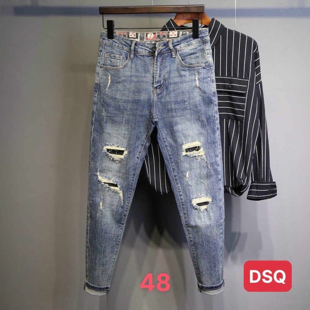 Quần jean nam rách màu xanh thời trang Hpfashion, Quần bò nam vải jean co giãn mềm mịn, form cực chuẩn - QJNTCS48