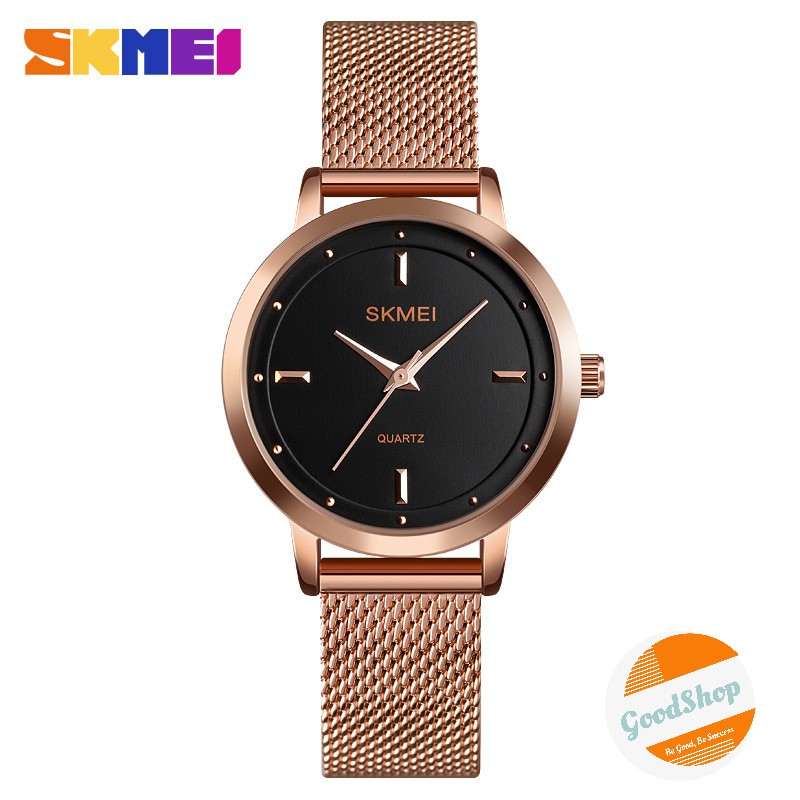 Đồng hồ kim thời trang nữ Skmei 1528 mặt tròn dây kim loại cao cấp