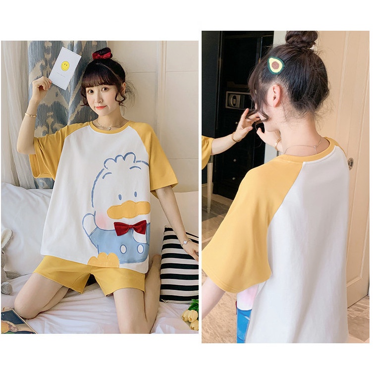 Set Bộ Pijama Ngủ Nữ Hàn Quốc Cộc Tay Họa Tiết 3D Dáng Rộng Nhiều Màu Siêu Xinh