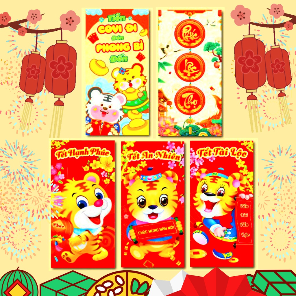 🌝SP MỚI🌝 Bao Lì Xì Đẹp Tết 2022 Hoạt Hình Con Cọp Dễ Thương Thần Tài Tiền Đô-Độc Lạ-Giá Sỉ-Rẻ-Màu Đỏ-Chất Giấy C150-Cứng