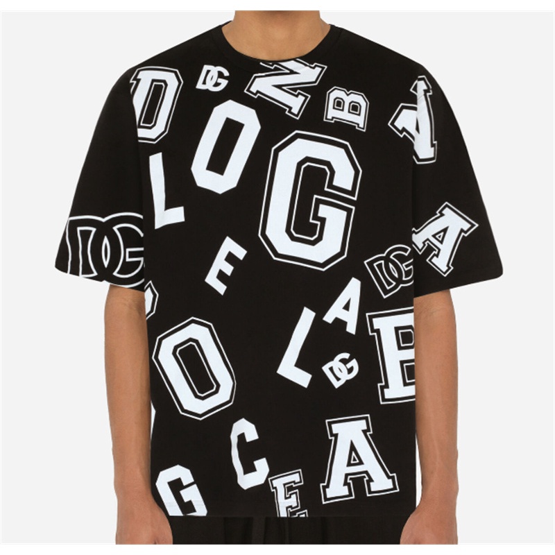 Áo Thun Cotton Thể Thao Tay Ngắn In Chữ D &amp; G Plus Size M-XXL Cho Nam Nữ