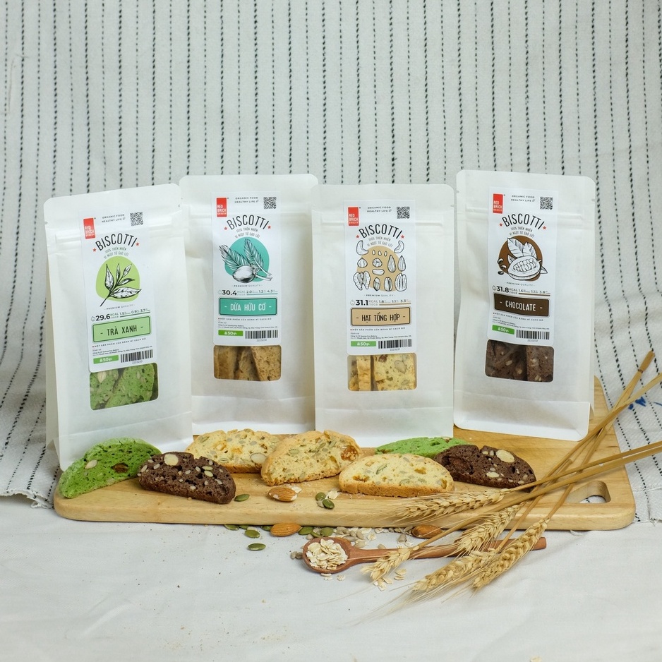 Bánh Biscotti Quốc Dân 50G Thương Hiệu Gạch Đỏ - Thơm Giòn Ăn Kiêng