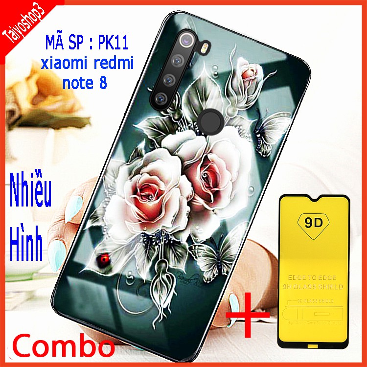 COMBO ỐP LƯNG XIAOMI REDMI NOTE 8 (ốp lưng thế hệ kính 3D mới + tặng cường lực 9D full màn)