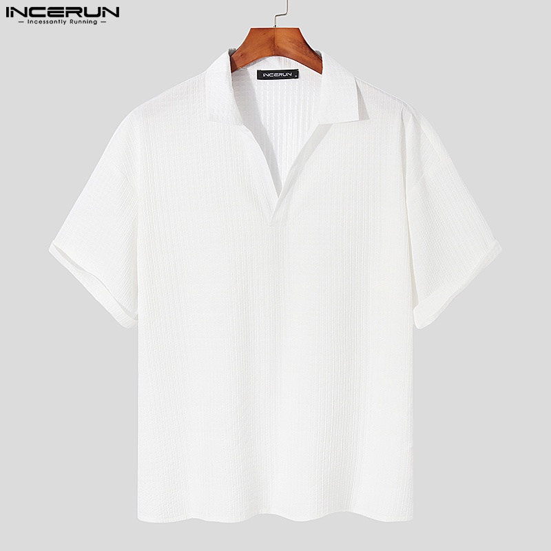 Áo sơ mi Incerun ngắn tay 3 màu trơn tuỳ chọn phong cách Hàn Quốc dành cho nam