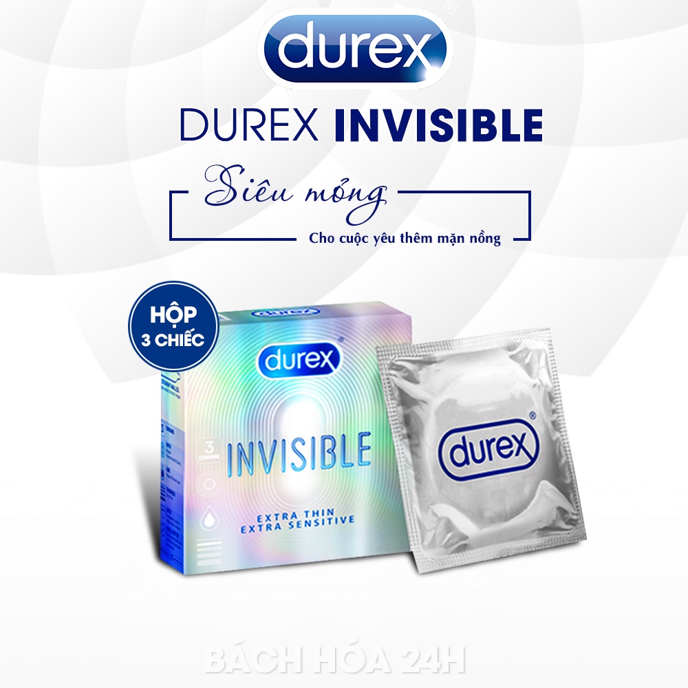 [HỘP 3 CÁI] Bao cao su Durex Invisible [Hàng chính hãng] Siêu Mỏng Cho Cảm Giác Chân Thực