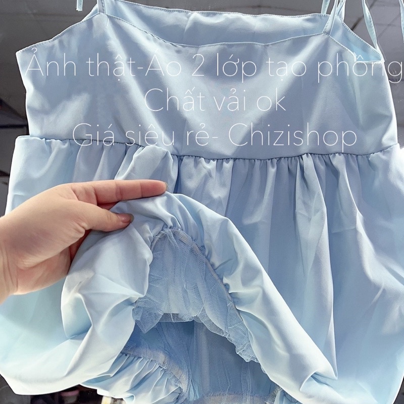 ÁO HAI DÂY- ÁO 2 DÂY FORM QUẢ BÍ DÁNG BABYDOLL HAI LỚP MÀU PASTEL SIÊU XINH, HDB Chizi Shop