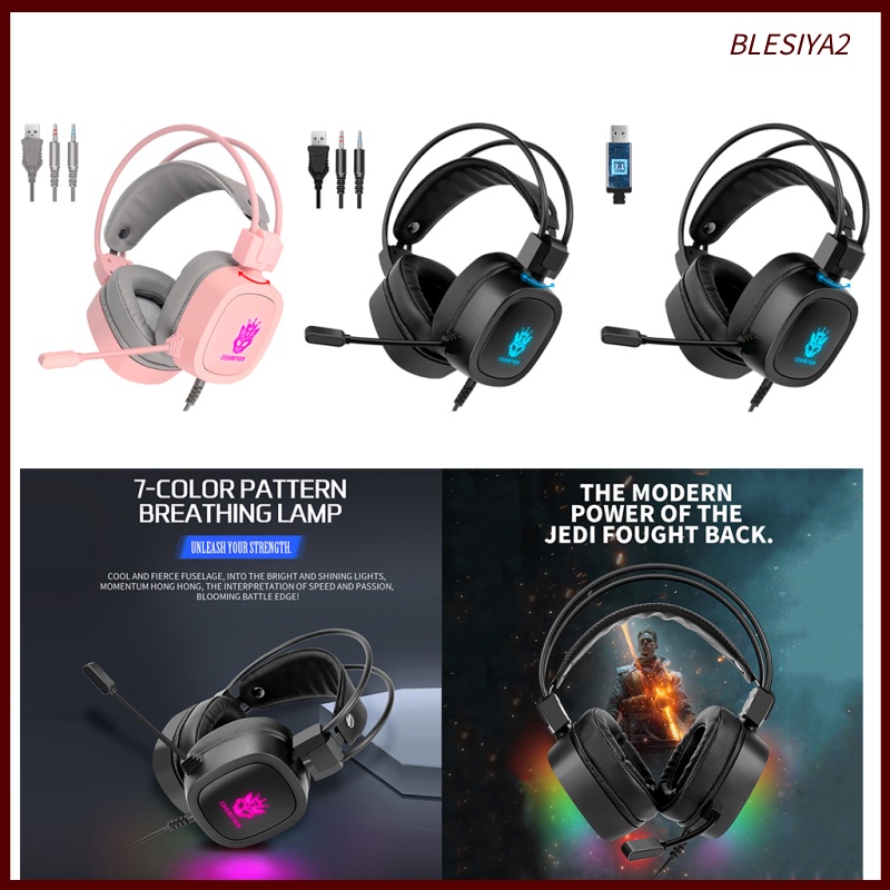 [BLESIYA2] S100 Gaming Headphone Wired 7-LED with Microphone for Computer Black 3.5mm