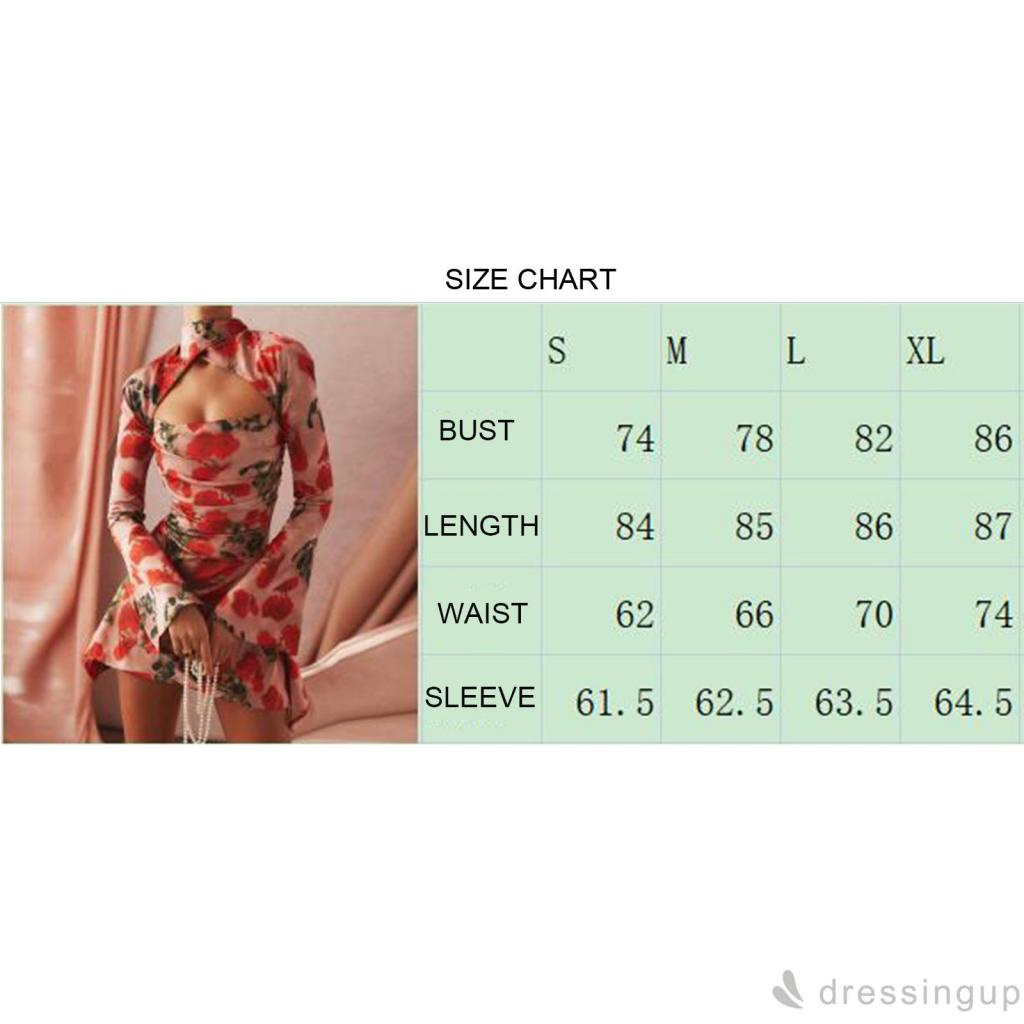 Đầm Dài Ôm Dáng Màu Đỏ Cổ Cao In Họa Tiết Hoa Có Lỗ Tay Loe Dài Cho Nữ