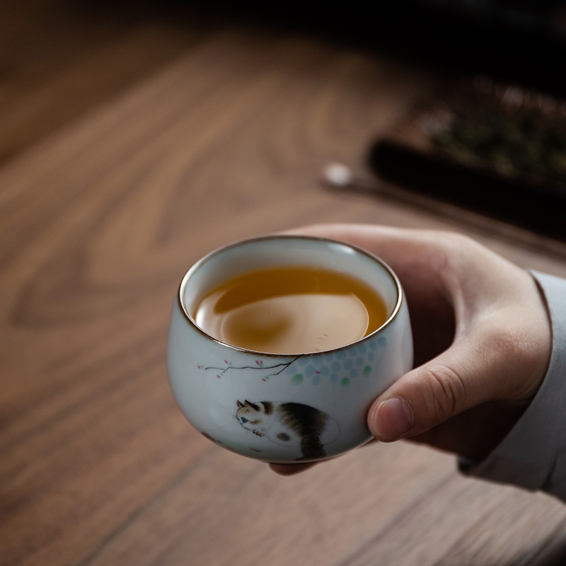 Tách Uống Trà Bằng Sứ Cỡ Nhỏ Họa Tiết Mèo Dễ Thương