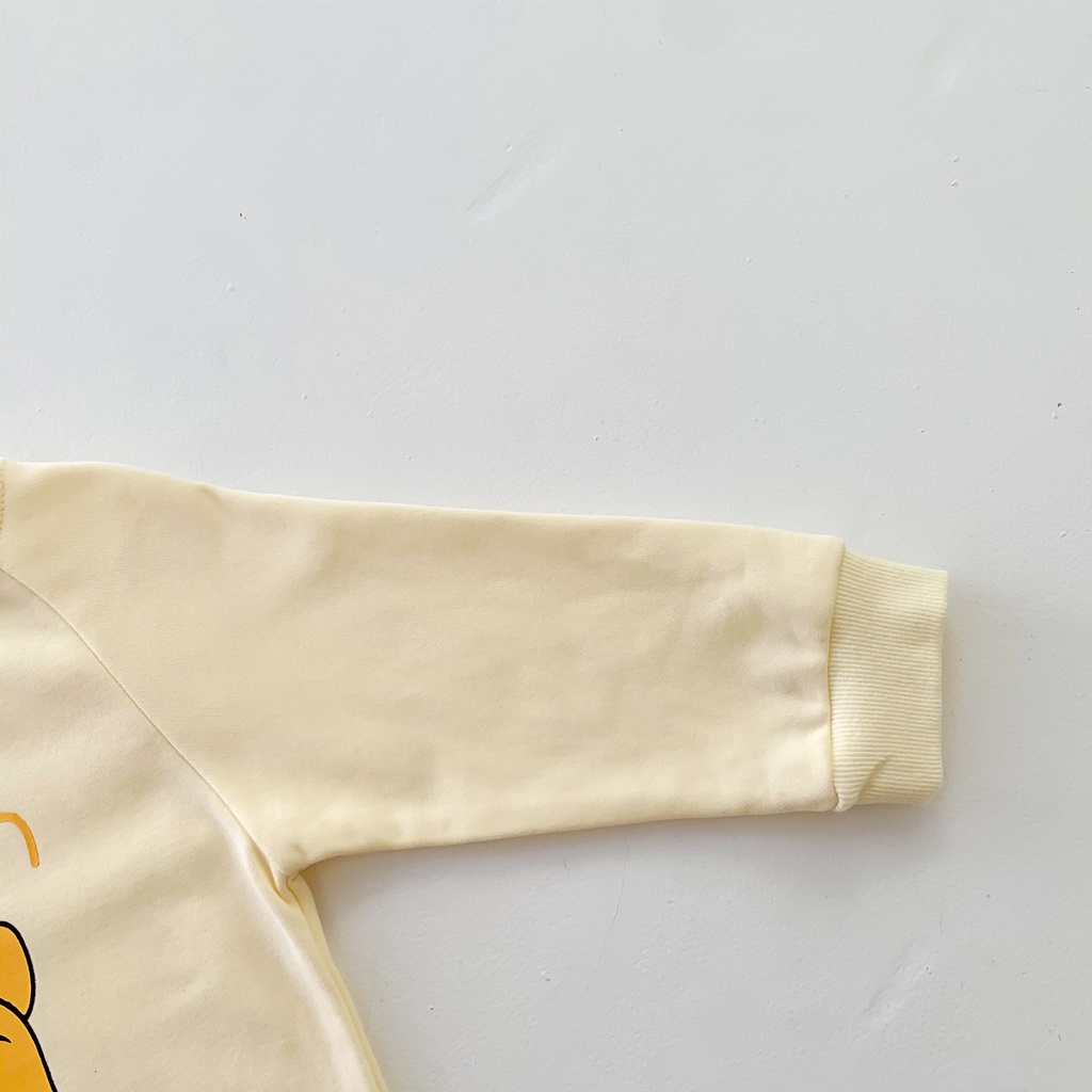 Áo liền quần dài tay + mũ in hoạt hình dễ thương dành cho bé sơ sinh