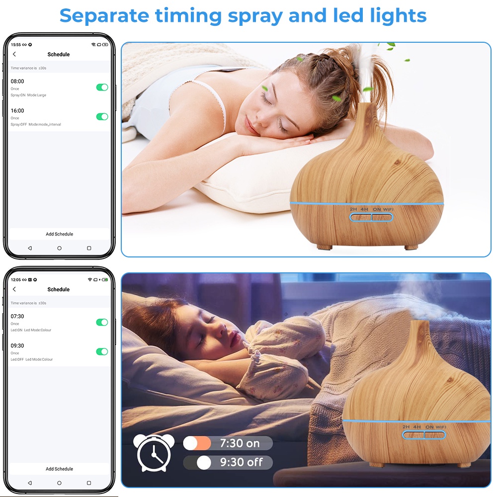 Máy Khuếch Tán Tinh Dầu Làm Ẩm Không Khí Thông Minh WiFi 400ml Có Đèn LED
