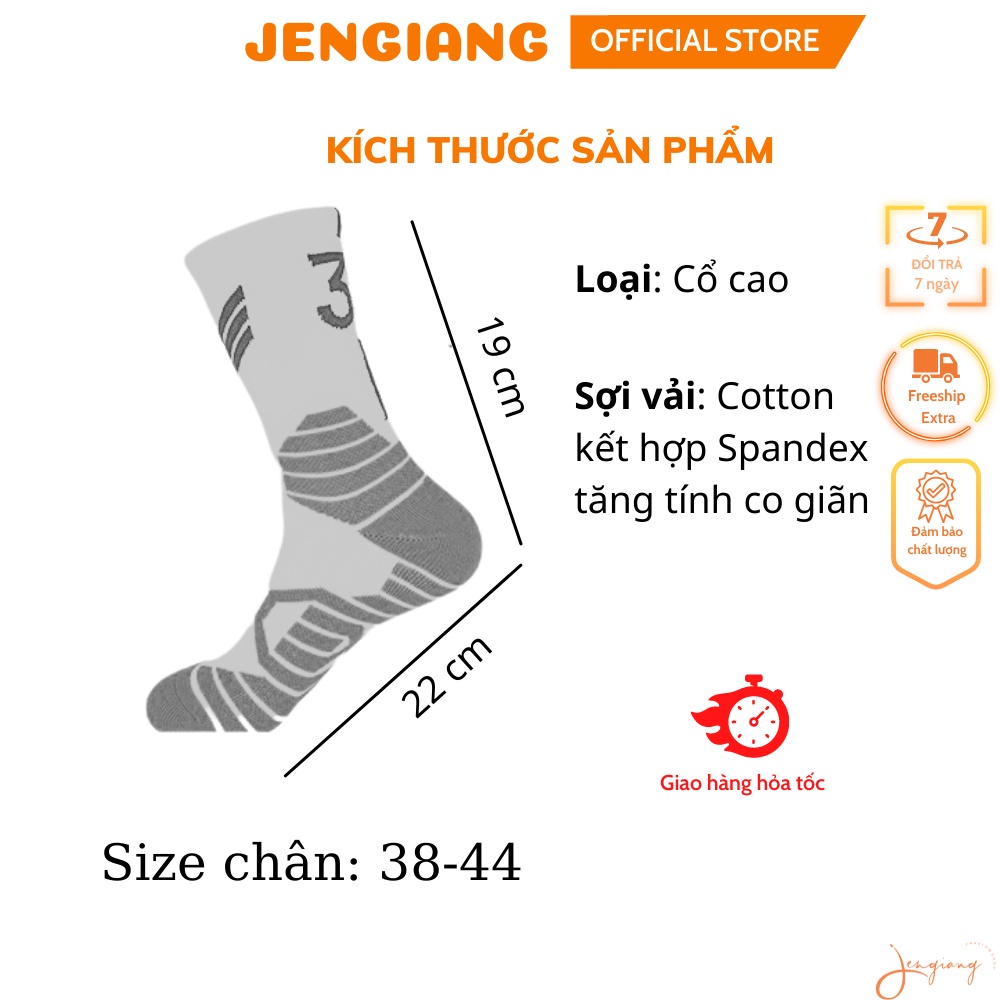 Tất thể thao bóng rổ nam Jengiang dày dặn cao cấp - Vớ cao cổ vận động thể thao cotton đá banh cầu lông