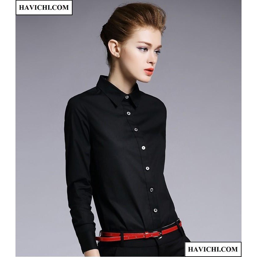 Áo Sơ Mi Nữ Đen Công Sở Thoáng Mát Mềm Mịn | BigBuy360 - bigbuy360.vn
