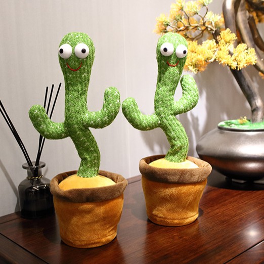 🌵Dancing Cactus Vui hát và Nhảy múa Đồ chơi thực vật sang trọng điện tử để trang trí văn phòng / nhà cửa và quà tặng cho ngày thiếu nhi ， 3 bài hát (Dancing Ba Lan Cow)