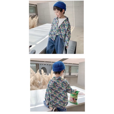 Áo sơ mi họa tiết hoạt hình phong cách hàn quốc cho bé trai