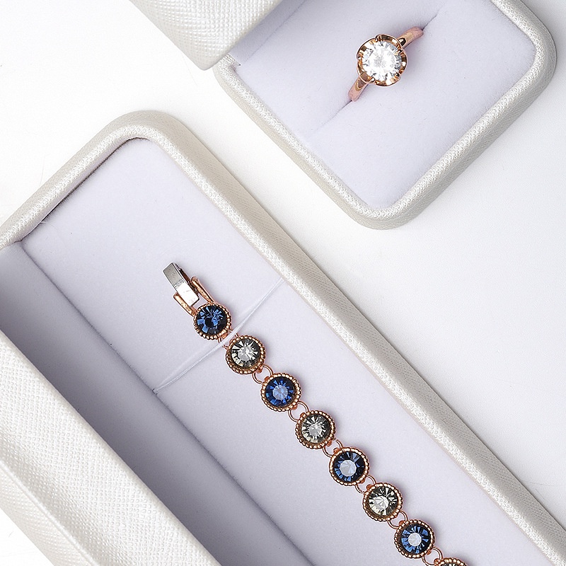 Hộp Đựng Trang Sức Bằng Da PU Cao Cấp Hình Chữ Thập Đính Ngọc Trai Sang Trọng